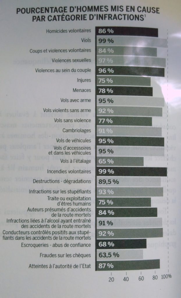Pourcentage d'hommes mis en cause par catégorie d'infractions.
